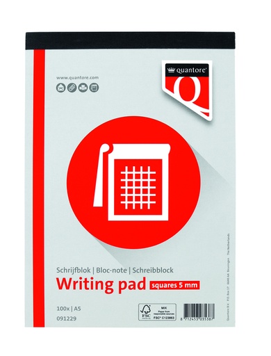 [091229] Bloc-notes Quantore A5 carreaux 5mm 100 feuilles 60g