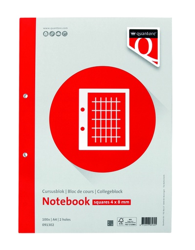 [091302] Cursusblok Quantore A4 ruit 4x8 commercieel met kantlijn