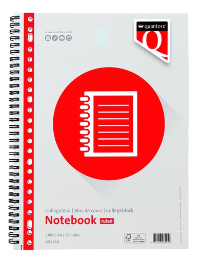 [091248] Bloc de cours Quantore A4 ligné 23 perforations 200 pages 70g
