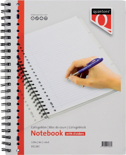 [091283] Bloc de cours Quantore A4 23 perf 4 onglets ligné 200 pages 70g