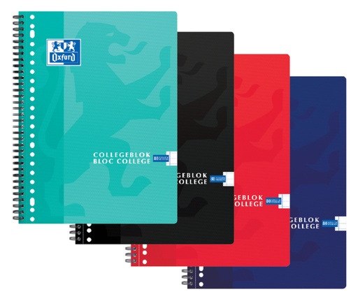[011485] Collegeblok Oxford School A4 ruit 10x10mm 23-gaats 160 pagina's 80gr assorti