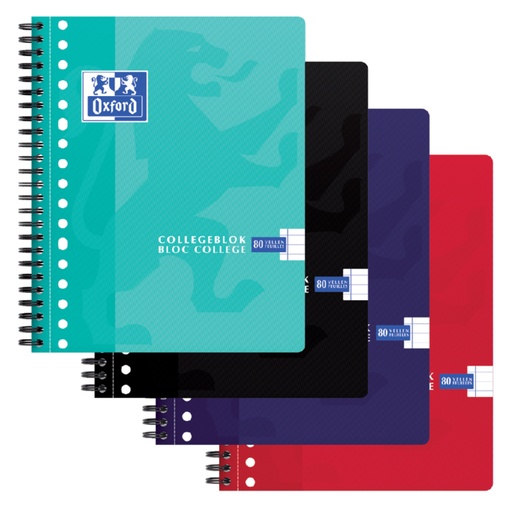[011484] Collegeblok Oxford School A5+ lijn 17-gaats 160 pagina's 80gr assorti