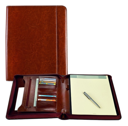 [510927] Schrijfmap Brepols Palermo luxe A4 met rits incl schrijfblok bruin