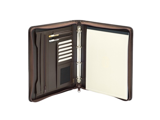 [513056] Conférencier Van der Spek A4 4 ann 25mm méc-O zip cuir nervuré marron