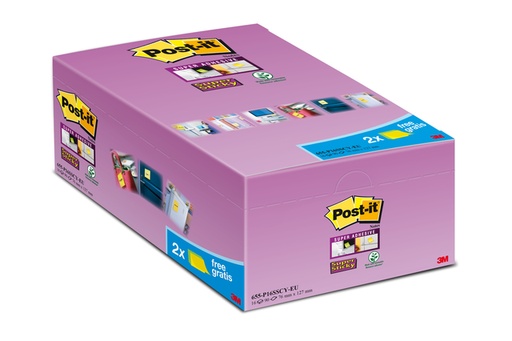 [392700] Bloc-mémos 3M Post-it 655 Super Sticky 76x127mm jaune 14+2 gratuits