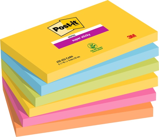 [392708] Memoblok Post-it 655 Super Sticky 76x127mm Carnival 6 stuks