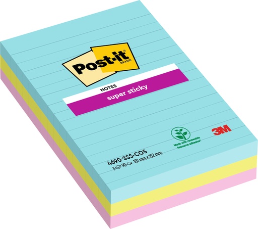 [392758] Bloc-mémos Post-it 4690 Super Sticky 101x152mm Cosmic 3 pièces