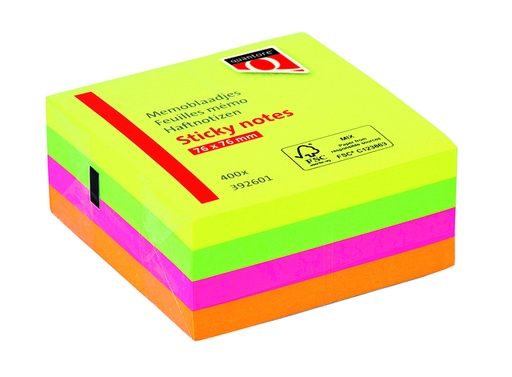 [392601] Memoblok Quantore 76x76mm neon kleuren assorti 4 kleuren 400 vel